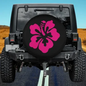 Hot pink hibiscus flower beach bum spare tire cover for Jeep Cherokee, no camera hole