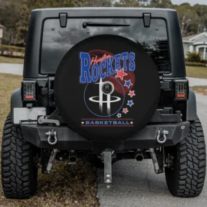 Houston Rockets Americana stars basketball spare tire cover with backup camera hole for Jeep, RV, SUV