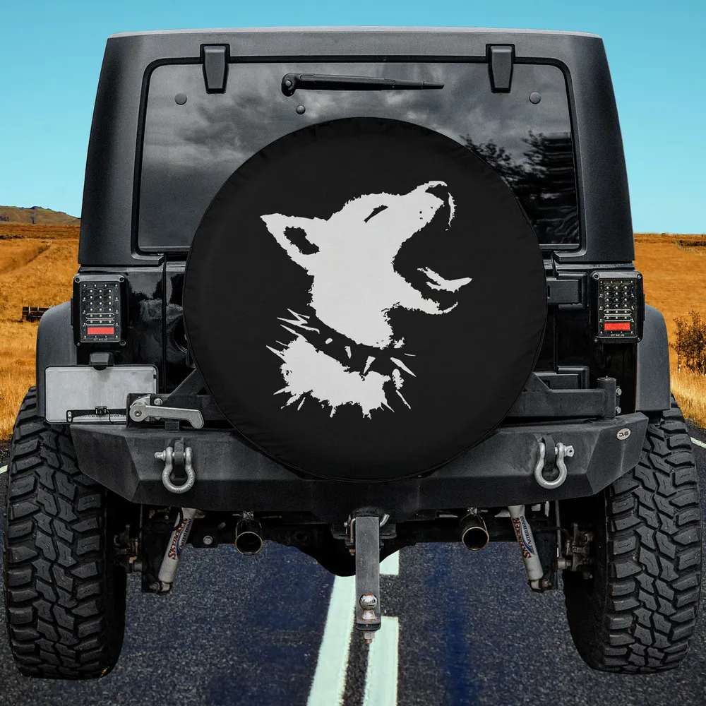 howling dog spiked collar punk goth spare tire cover no camera hole