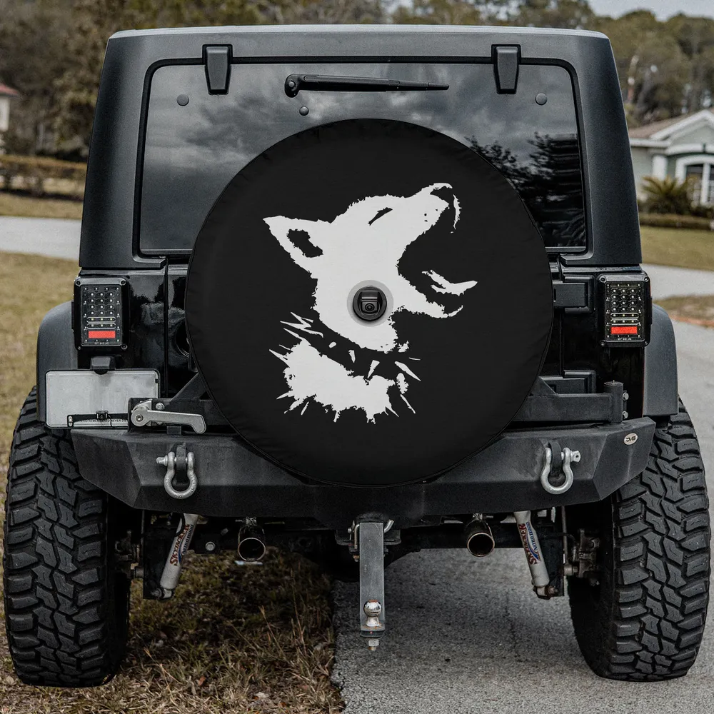 howling dog spiked collar punk goth spare tire cover with camera hole