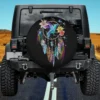 Hummingbird dream catcher spare tire cover with feathers and flowers, no camera hole