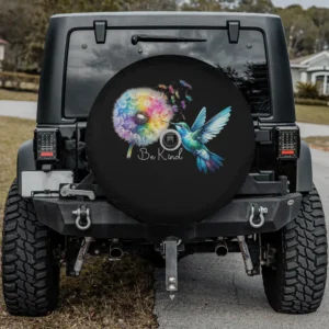 hummingbird rainbow dandelion be kind art spare tire cover with camera hole