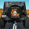 Humpty Dumpty with scarf, autumn leaves, pumpkin Thanksgiving spare tire cover for Jeep SUV RV, no camera hole