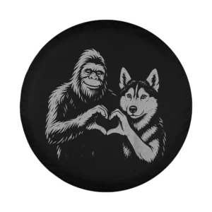Husky Bigfoot heart hand sign dog lover spare tire cover design only