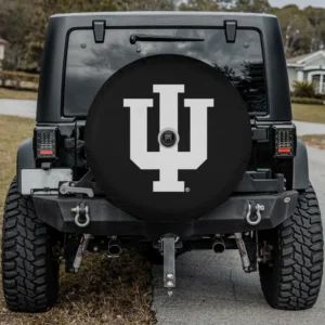 Indiana Hoosiers primary logo spare tire cover with backup camera hole for Jeep Wrangler