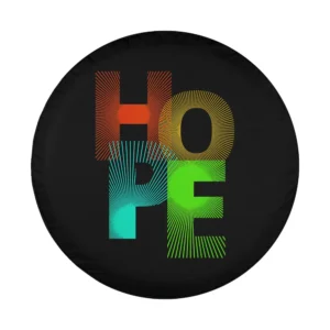 Elegant minimalist HOPE typography in gradient colors on black spare tire cover design