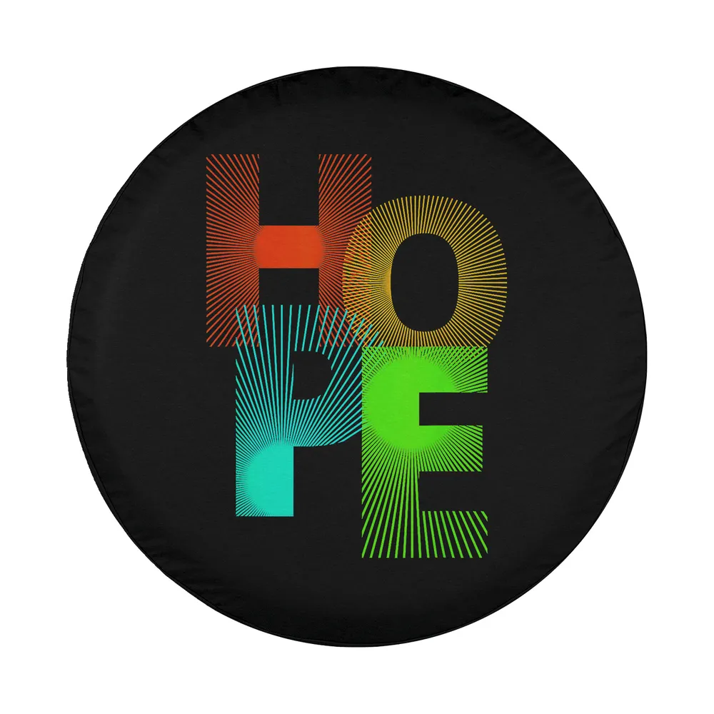Elegant minimalist HOPE typography in gradient colors on black spare tire cover design