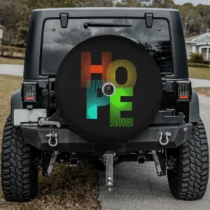 Spare tire cover with inspirational hope lettering and elegant minimalist design, camera hole option for Jeep, SUV, RV