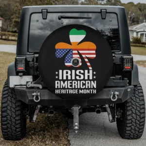 Irish American flag shamrock heritage month spare tire cover with camera hole