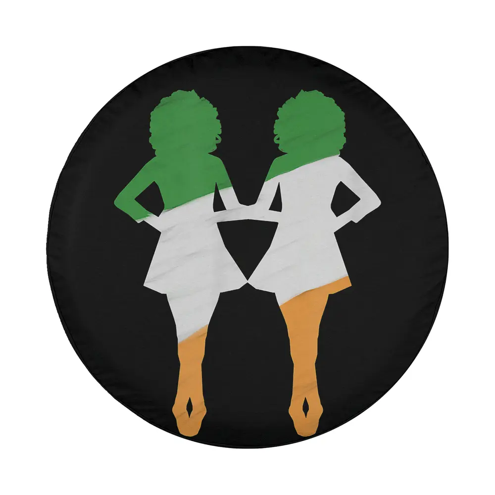 Design of two Irish dancers in flag colors for Irish Dance Mom spare tire cover