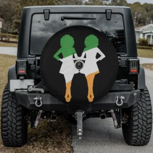 Irish Dance Mom spare tire cover two dancers Irish flag, with backup camera hole
