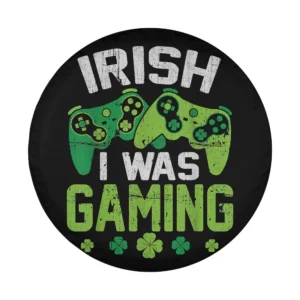 St. Patrick's Day tire cover design with green game controllers and shamrocks