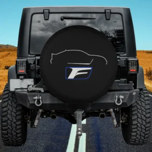 is-F outline silhouette blue logo spare tire cover on Jeep Wrangler with no camera hole