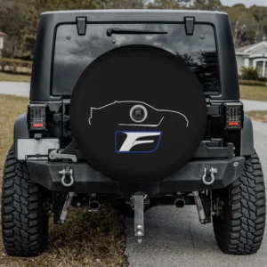 is-F outline silhouette blue logo spare tire cover for Jeep Wrangler with backup camera hole
