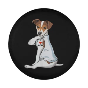 Cartoon Jack Russell Terrier with I Love Mom tattoo illustration design