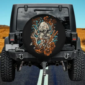 Japanese octopus eating ramen with chopsticks and orange flowers spare tire cover no camera hole