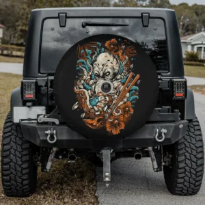 Japanese octopus ramen chopsticks orange flowers spare tire cover with camera hole