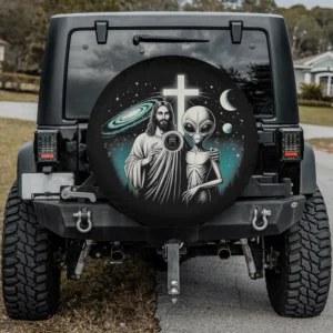 Spare tire cover with Jesus, alien, galaxy, cross, and camera hole for Jeep Gladiator