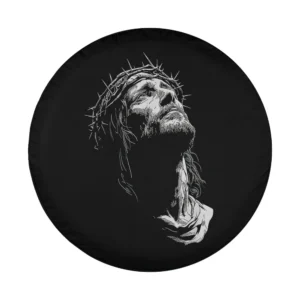 Black and white line art Jesus Christ crown of thorns design