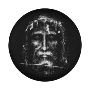 Distressed Shroud of Turin Holy Face art on Christian faith spare tire cover