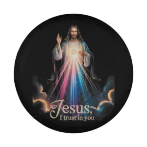 Jesus Divine Mercy rainbow rays design for Christian spare tire cover