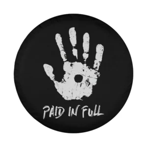 Distressed white handprint with paid in full text Christian faith tire cover design
