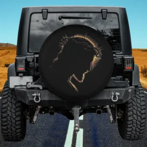 Glowing crown thorns Jesus silhouette Christian spare tire cover no camera hole