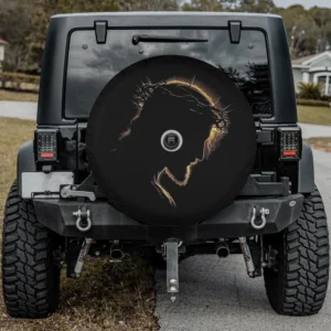 Glowing crown thorns Jesus silhouette Christian spare tire cover with camera hole