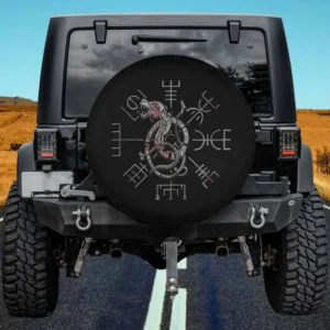 Jormungandr Vegvisir compass Norse Viking spare tire cover no camera hole