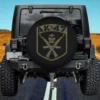 Kalashnikov AK-47 camouflage skull spare tire cover with shield and rifles, no camera hole