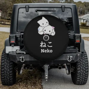 kawaii anime hugging cats neko spare tire cover with camera hole for Jeep SUV