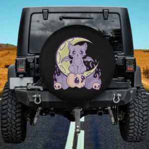 Kawaii bat wing cat pastel skull spare tire cover with no camera hole for Jeep and SUV