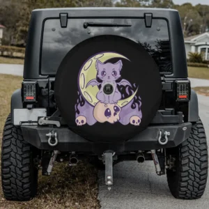 Kawaii bat wing cat pastel skull spare tire cover with backup camera hole for Jeep Wrangler
