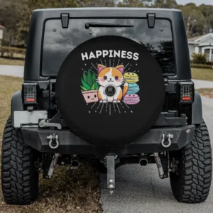 Kawaii cat plant macaroons happiness spare tire cover with camera hole fits Jeep RV
