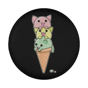 funny kawaii ice cream cone comic kitten cat spare tire cover summer design