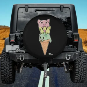 kawaii ice cream cone kitten cat spare tire cover with pastel comic cats for Jeep