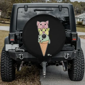 kawaii ice cream cone kitten cat spare tire cover with backup camera hole for SUV RV