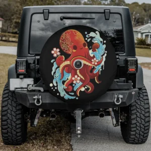 Kawaii octopus flowers water splash spare tire cover with camera hole for Jeep Wrangler