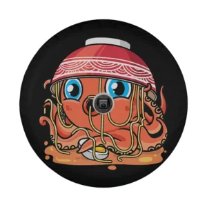 Kawaii ramen bowl octopus noodles anime design closeup for spare tire cover