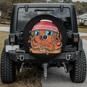 Kawaii ramen bowl octopus noodles anime spare tire cover with camera hole for Jeep SUV RV
