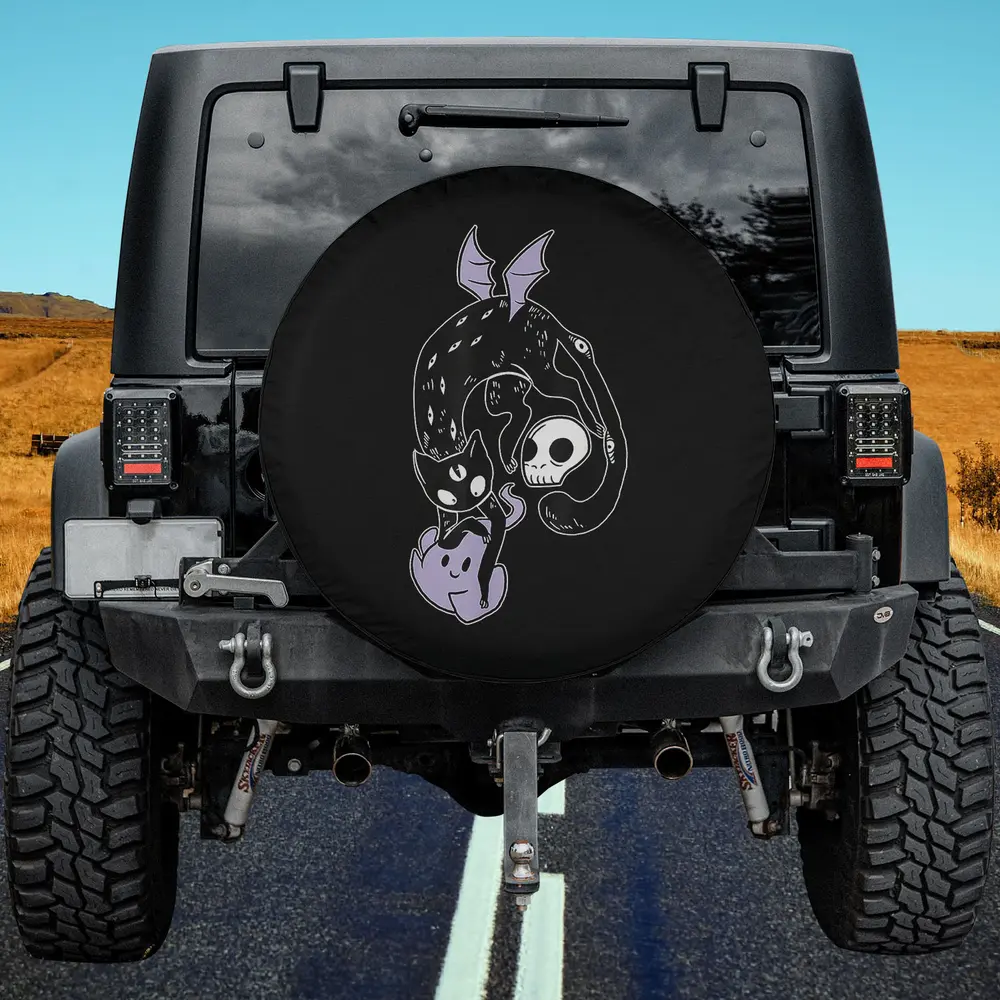 kawaii spynx cat skull ghost spare tire cover no camera hole for Jeep SUV RV