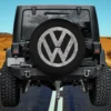 Kids chalk drawn Volkswagen VW logo spare tire cover with no camera hole on Jeep