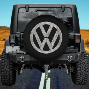 Kids chalk drawn Volkswagen VW logo spare tire cover with no camera hole on Jeep