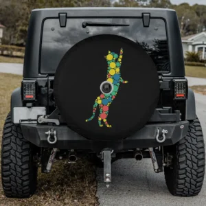 kids polka dot leaping cat colorful spare tire cover with backup camera hole for Jeep, SUV, RV