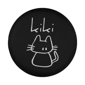 kiki hand-drawn cat custom name spare tire cover design, playful cartoon style