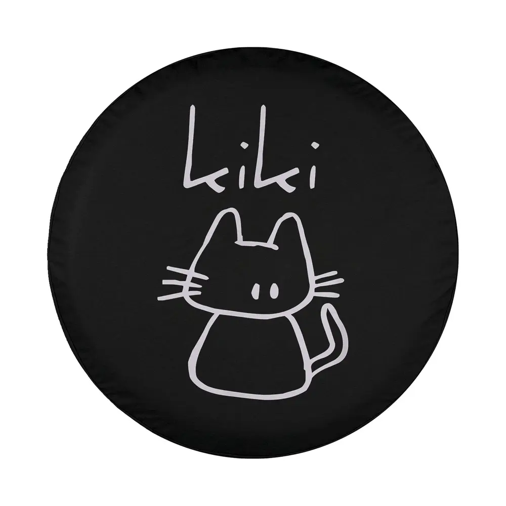 kiki hand-drawn cat custom name spare tire cover design, playful cartoon style