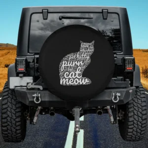 Kitty cat word art typographic silhouette spare tire cover with no camera hole for Jeep or SUV