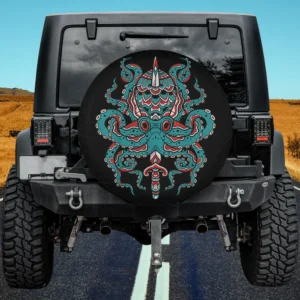 Kraken sword American traditional octopus tattoo spare tire cover with no camera hole for Jeep and SUV