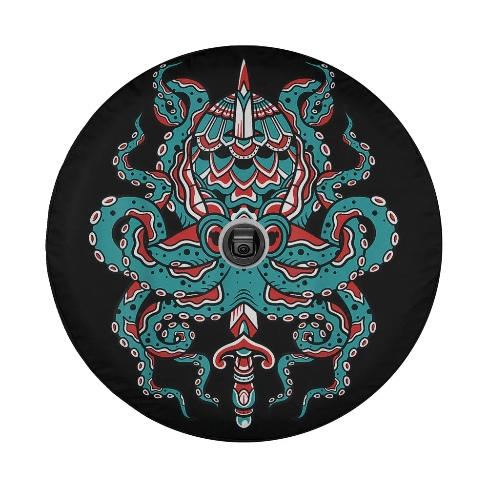 Kraken sword American traditional octopus tattoo old school ink design for spare tire cover