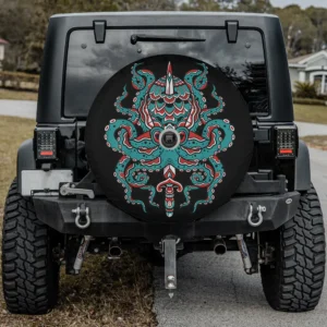 Kraken sword American traditional octopus tattoo spare tire cover with backup camera hole for Jeep Wrangler